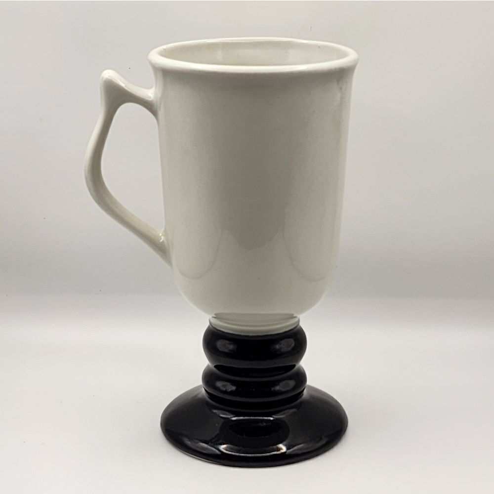 Vintage HALL White Body & Black Pedestal Tall Coffee Mug Cup USA 1273 GUC